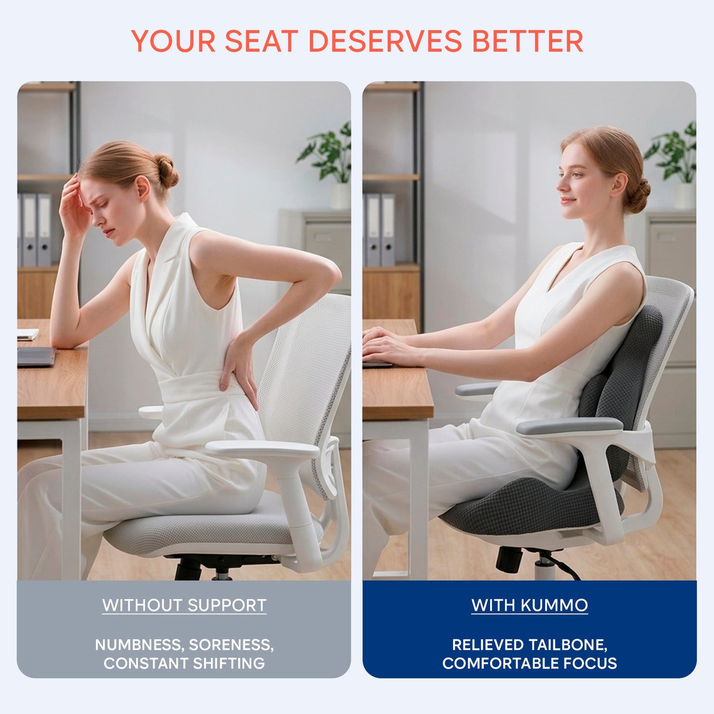 Kummo Seat Cushion for Office Chair — Ergonomic Posture Support